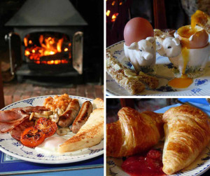 Freshly cooked full English breakfast with farm & local produce or continental breakfast with home-made bread and preserves, served next to crackling log fire in medieval dining room