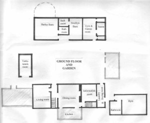 Ground floor room layout at Huxtable Farm B&B