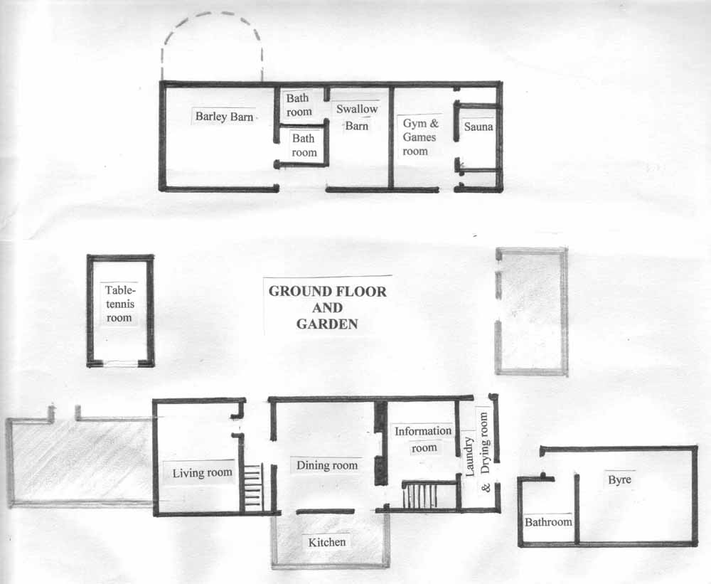 Ground floor room layout at Huxtable Farm B&B