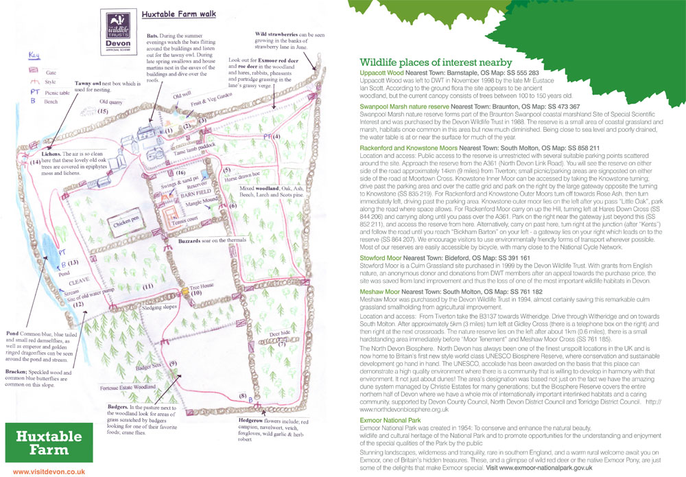 Huxtable Farm B&B Devon Wildlife Farm Trail and Wildlife reserves near by