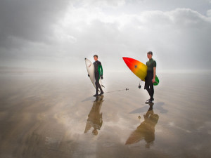 Surfers at Saunton Sands Beach
