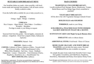 Huxtable Farm Breakfast Menu