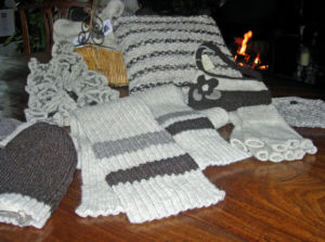Hand knitted Huxtable Farm Jacob wool products