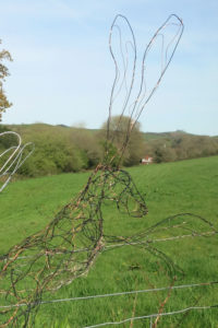 Ruth Bateman's hare sculpture with the view from her Art Studio