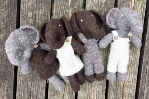 Hand Knitted elephants with removable clothing £19 each
