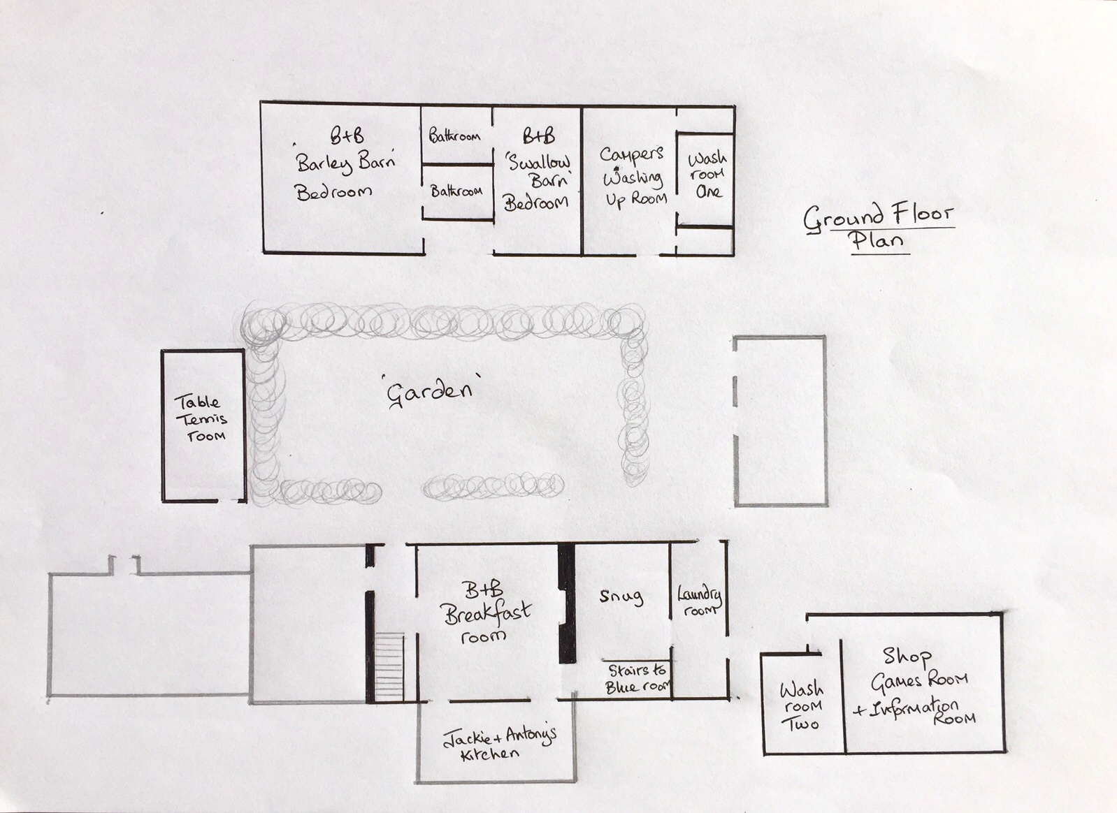 Ground floor room layout at Huxtable Farm B&B