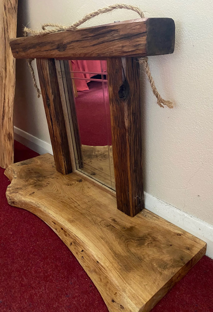 Mirror with wood shelf