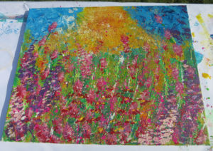 My colourful canvas after a few hours on a workshop with Ruth Bateman