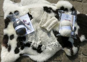 Huxtable Farm Jacob wool cable wrist warmers & scarf Knitting Kit